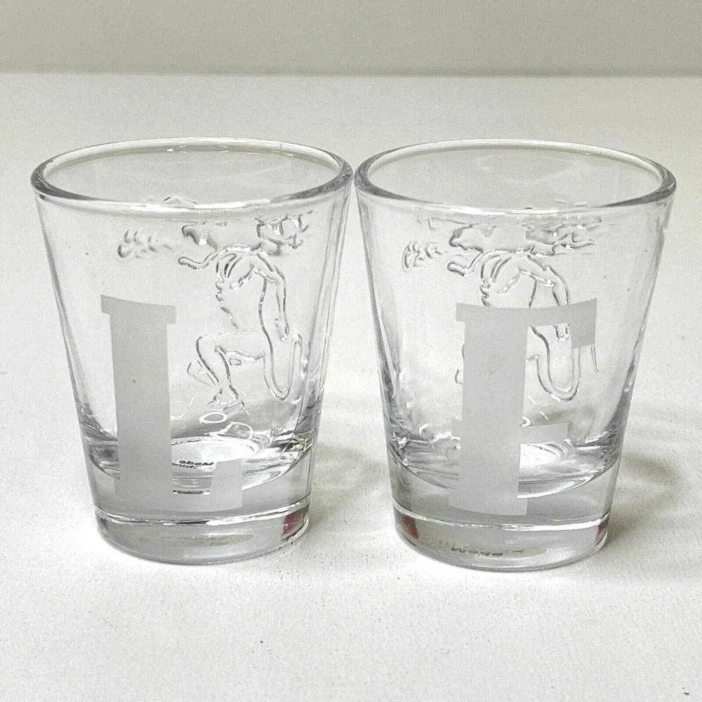 2 PCS Clear Round Shot Fireball Letters L F Whisky Etched Raised 3D Dragon Logo